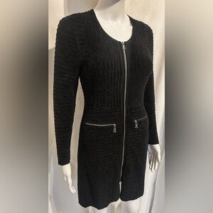 NIC + ZOE Black Knit Ribbed Sweater Mini Dress Witchy Gothic LBD Y2K Edgy Boho